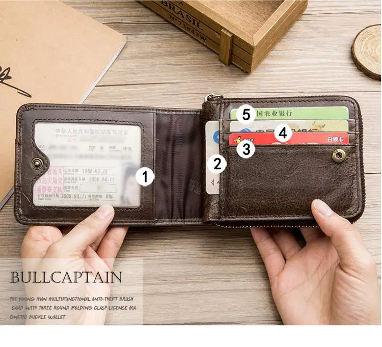 BULLCAPTAIN новое поступление мужской кожаный бумажник RFID мужской кошелек из воловьей кожи портмоне тонкий дизайнерский брендовый кошелек Billetera para hombres
