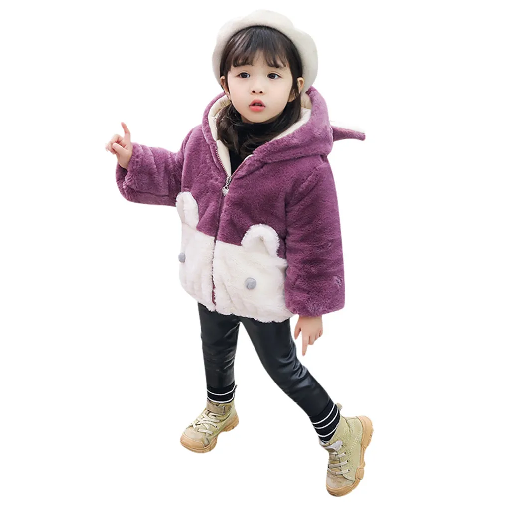 Зимняя одежда для маленьких девочек флисовые куртки с искусственным мехом плотное пальто для младенцев теплая детская куртка с заячьими ушками Рождественский зимний костюм Детская верхняя одежда