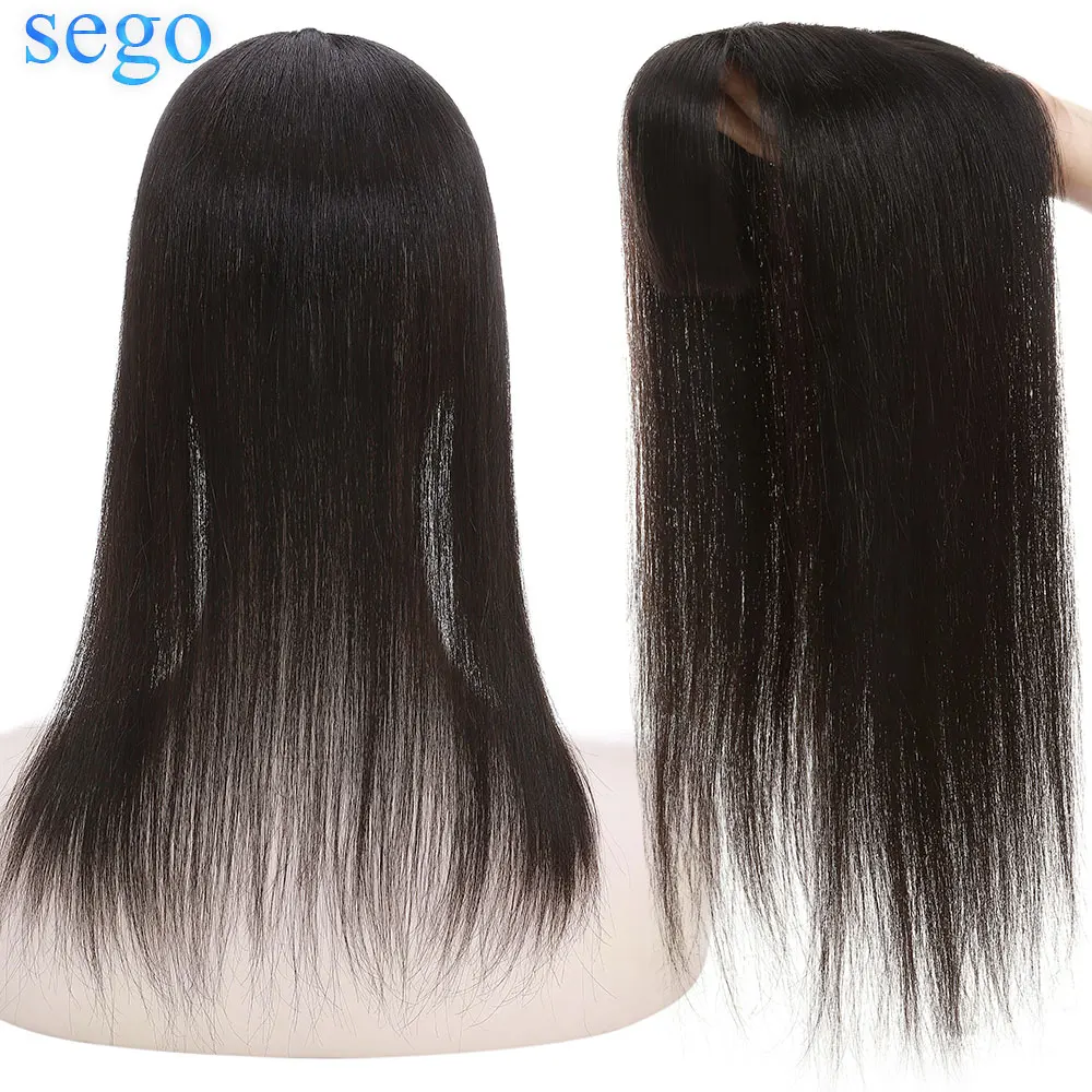 SEGO-Base de seda de 10x12cm para mujer, 100% de flequillo, tupé de cabello humano, máquina, Remy, pieza de cabello, extensiones de cabello