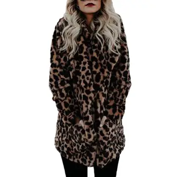 

Luxury 2020 New Womens Wool Blends Long Sleeve Lapel Collar Leopard Print Woolen Thick Warm Midi Coat