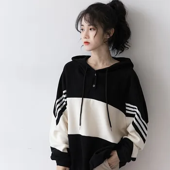 

2020 spring autumn Hoodie women's loose Korean spring and autumn BF color matching Hoodie Pullover fashion ins