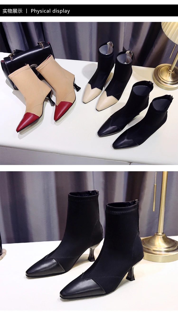 Black Suede Women's Ankle Boots High Heel Shoes Unique Designer Heart Pointed Toe Short Boots Shoes Woman Botas Mujer P235