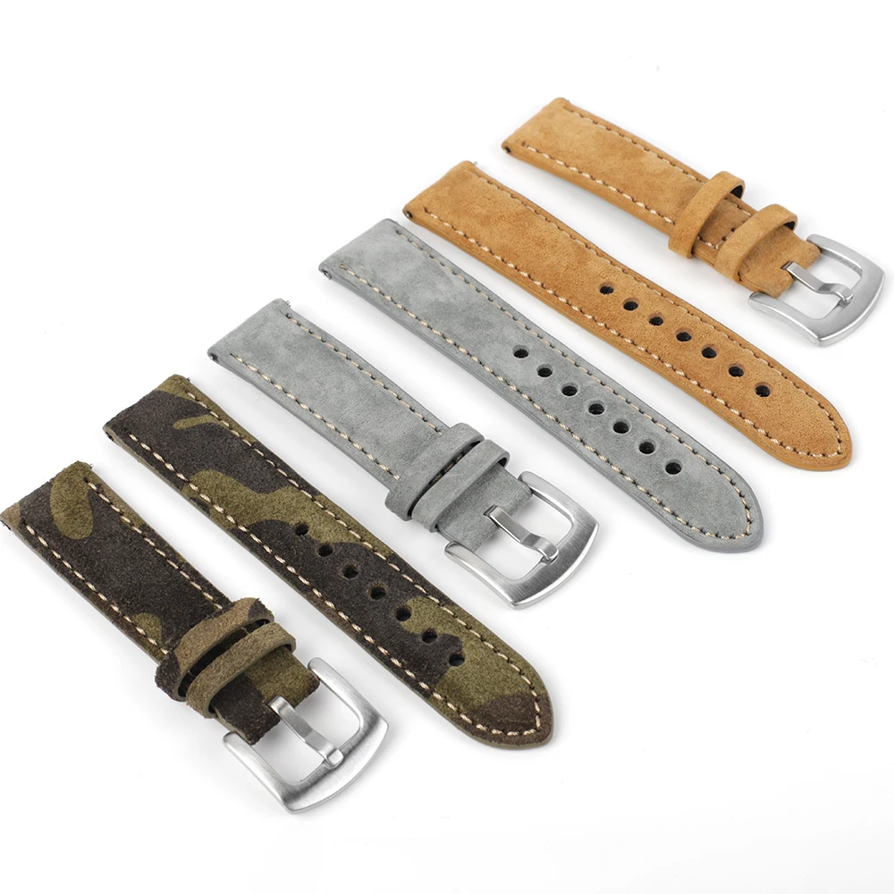 Handmade Retro Suede Leather Watch Strap with Quick Release
