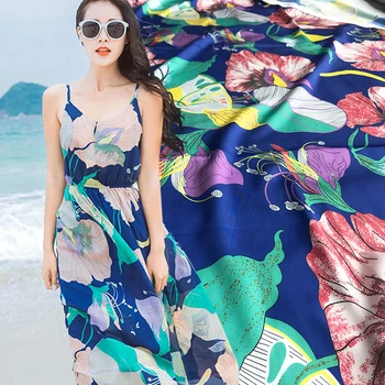 

147cm wide digital printed fabric meter micro elastic shirt dress flower print fabric 100% nylon fabric wholesale nylon cloth