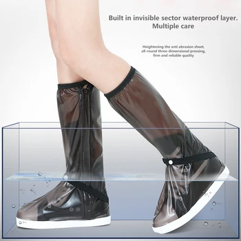

1 Pair High Top Waterproof Thick Shoe Covers Reusable Non-slip Unisex Rain Boot Protector Rainproof Overshoes for Rainy Days