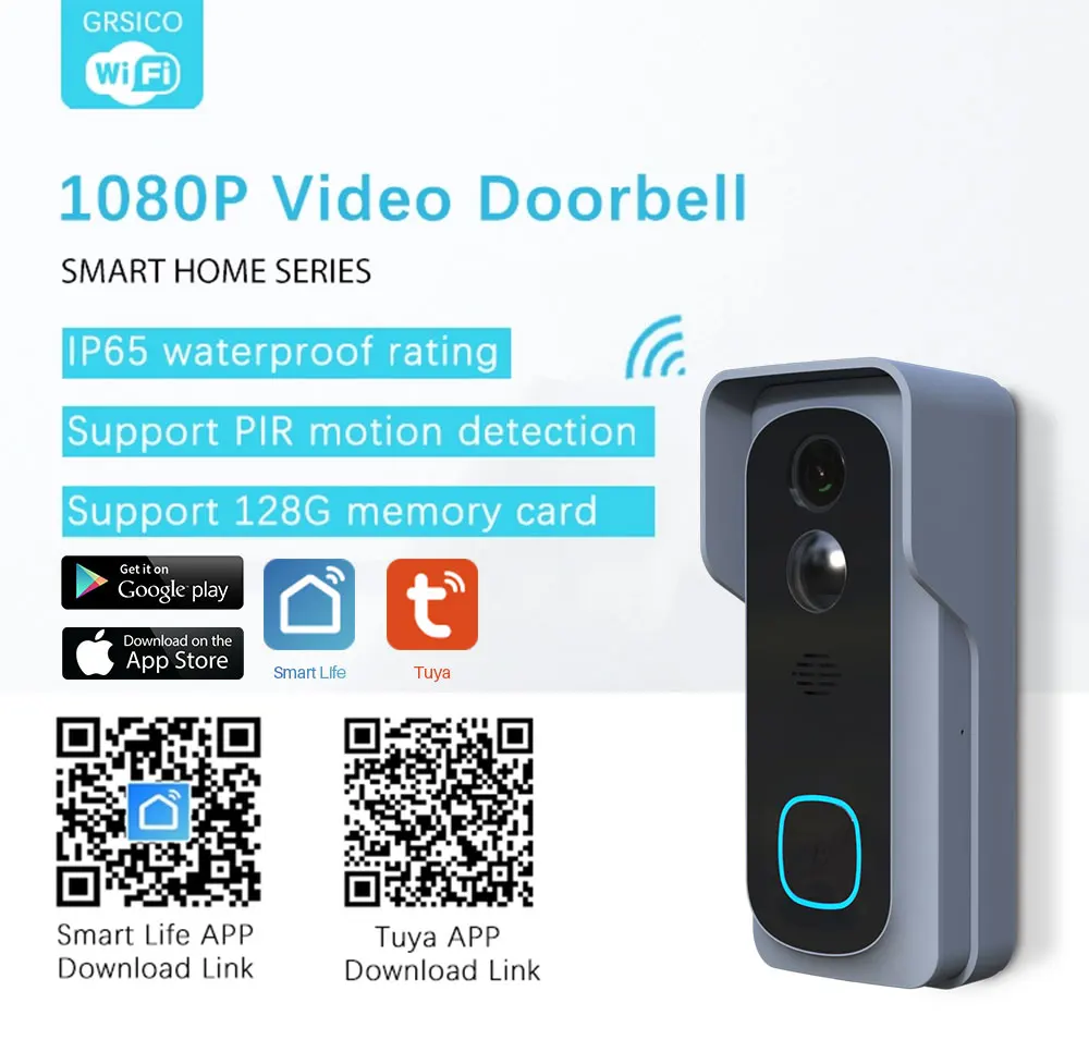 WiFi умный видео дверной звонок Tuya 1080P домашний монитор безопасности ночное видение видеодомофон двухстороннее аудио приложение SmartLife управление