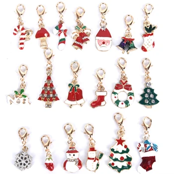 

19Pcs /set Alloy Lobster Buckle Clasp Charms Key Chains Enamel Christmas Decoration Tree Bell Snowman Keychains Jewelry