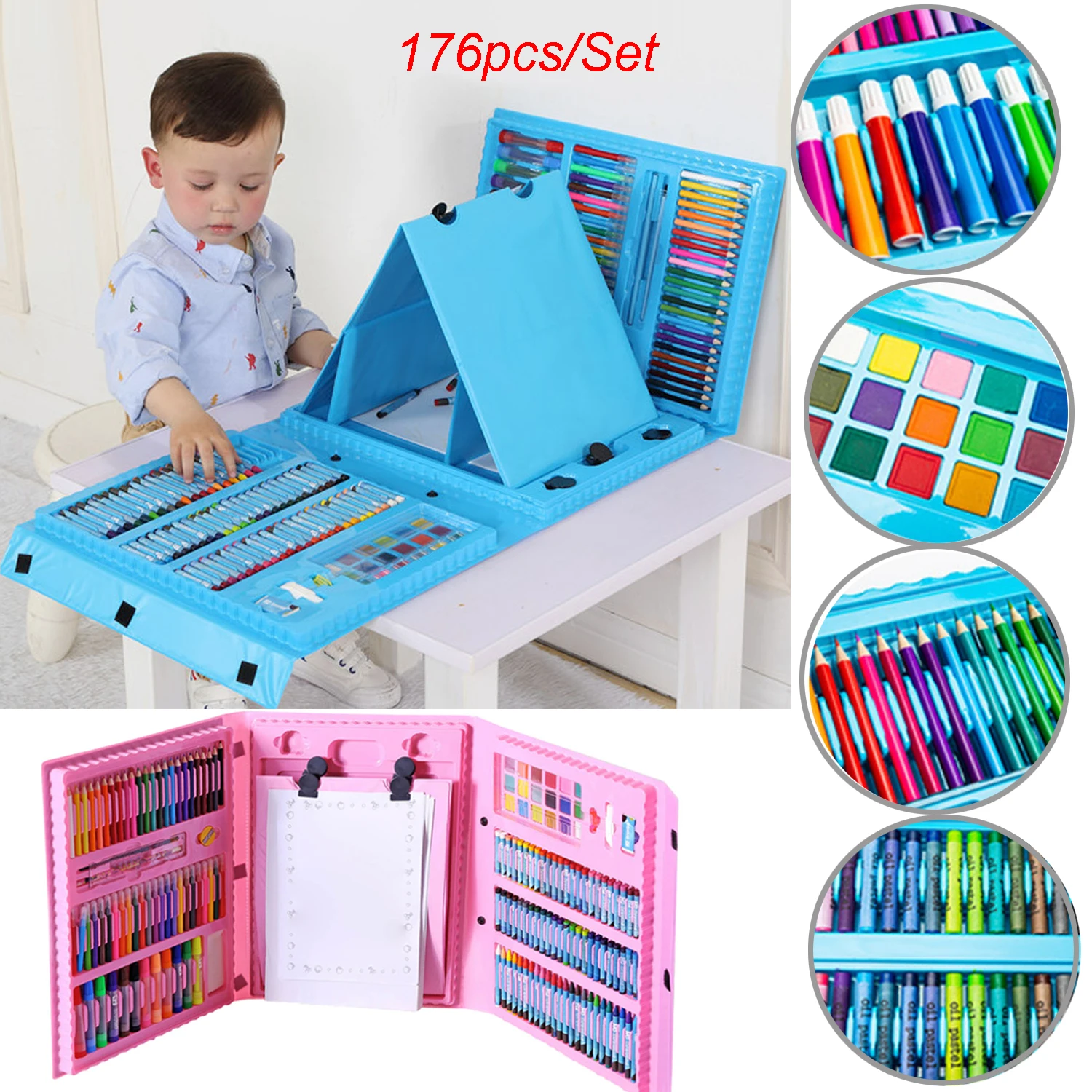 

176PCS Children Painting Set Colored Pencil Kit Crayon Marker Pen Brush Drawing Tools Set Kindergarten Supplies Kids Gifts