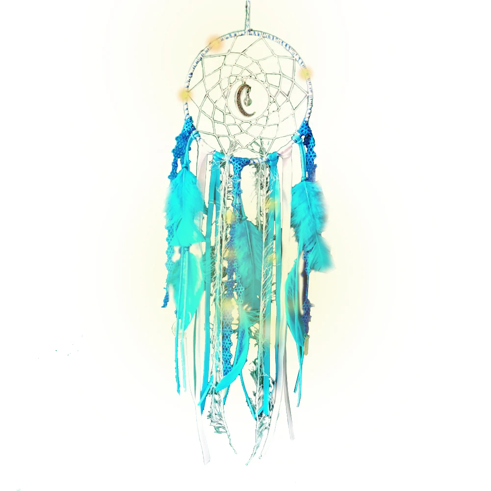 LED Dream Catcher Handmade Night Light Lace Dream Catchers for Bedroom Wall Hanging Home Decor Ornaments Craft, Purple/ Blue