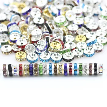 

100/200pcs Mix Color Rhinestone Rondelles Crystal Bead 6/8mm Big Hole Spacer Beads for DIY Jewelry Making Accessories Findings