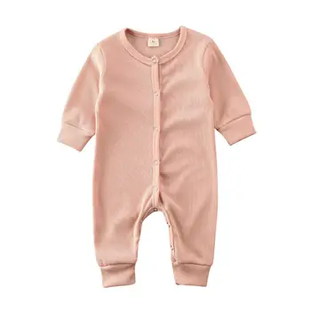 

Infant Baby Girl Boy Rompers Solid Single Breasted Long Sleeve Romper Jumpsuit Newborn Clothing Unisex Overall Clothes 0-24M