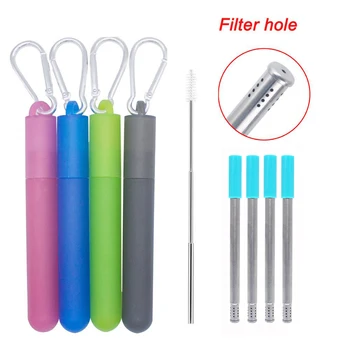 

Reusable Two-section Straw with Filter Hole and Retractable Straw Brush for tea etc