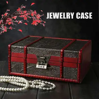 

Vintage Wooden Treasure Chest Storage Box Lock Organizer Case Foldable Mini Wood Box Home Decor Container Trinket Jewelry Bin