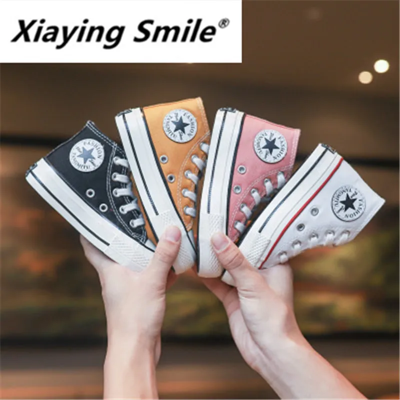 Xiaying Smile/детская обувь; осень года; Новинка; парусиновая обувь для детей; обувь для мальчиков и девочек; Классическая обувь для отдыха с высоким берцем и кружевом