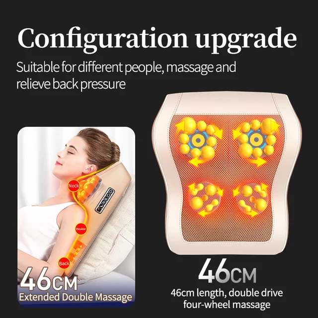 Jinkairui 4 Heads Electric Neck Back Lumbar Cervical Massage Pillow Vibrating Shiatsu with Infrared Heated Car Home Dual Use 3