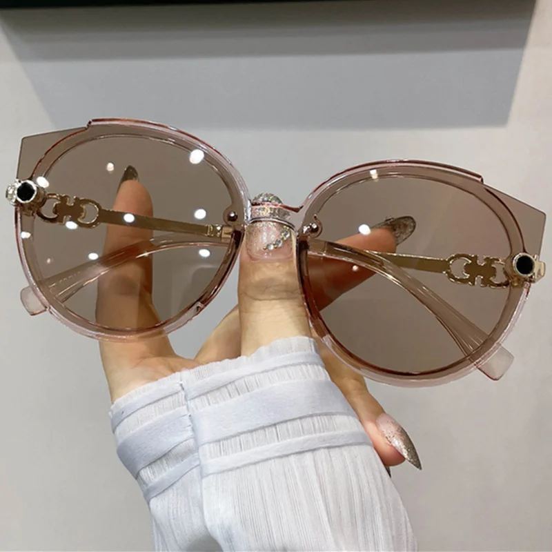 best sunglasses for women 2022 New Vintage Cat Eye Round Sunglasses Women's Korean Version Metal Rimless Gradient Sun Glasses Luxury Shades UV400 rose gold sunglasses