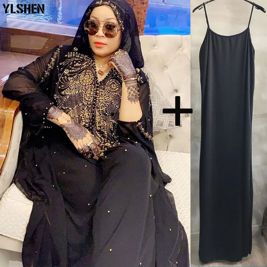 Super Size African Dresses for Women Dashiki Diamond Bead African Clothes Abaya Dubai Robe Evening Long Muslim Dress Hooded Cape african wear Africa Clothing