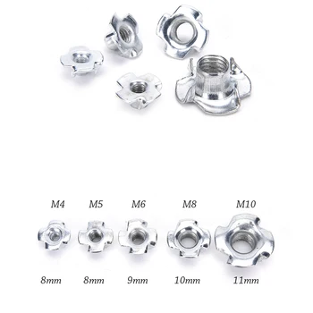 

10 Pcs/Set M4 M5 M6 M8 Zinc Plated Four Claws Nut Speaker T-nut Blind Pronged Insert Tee Nut Furniture Hardware