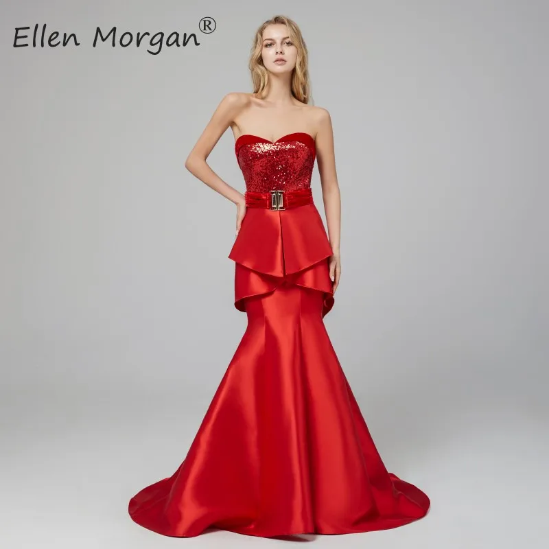 Красное милое платье Mermiad для выпускного вечера, длинное, vestido de festa, простое платье с поясом, с блестками, велюровое, атласное, с оборками, для официальных мероприятий, вечерние платья