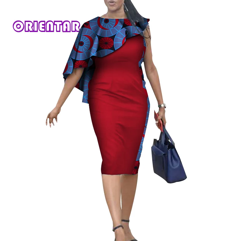 Летние африканские платья для женщин Африка Базен Riche печати сплайсированные Bodycon Карандаш Платье Леди Элегантный до середины икры платье WY4086 - Цвет: 5