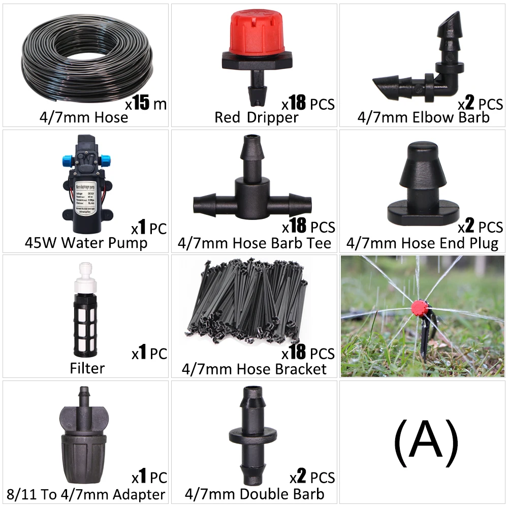 45W Water Pump Garden Drip Irrigation System Auto Watering Without Water Source 
