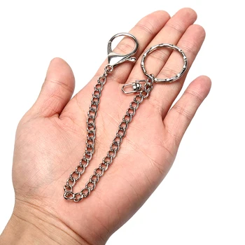 

18cm Long Silver Ring Clip Keyring Metal Wallet Belt Chain Rock Punk Trousers Hipster Pant Jean Keychain Men's HipHop Jewelry