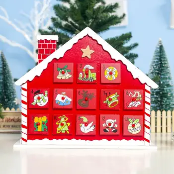 

Wooden Calendar Storage Box Christmas Advent Calendar With Double-sided Drawer Storage Case House Ornament For Christmas Decor