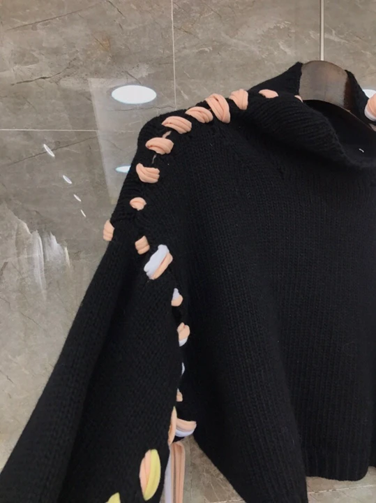 Autumn and winter new women's round neck drawstring knitting sleeve and short long sleeve sweater 1025