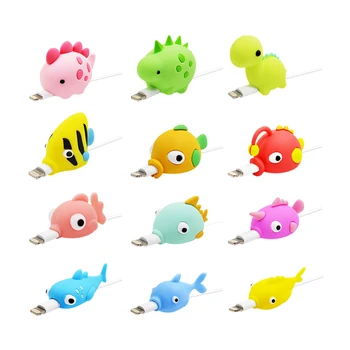 

CHIPAL Cartoon Animal Cable Bites Protector for Iphone USB cable Winder Fish Dragon Cartoon Cable bites Phone holder Accessory