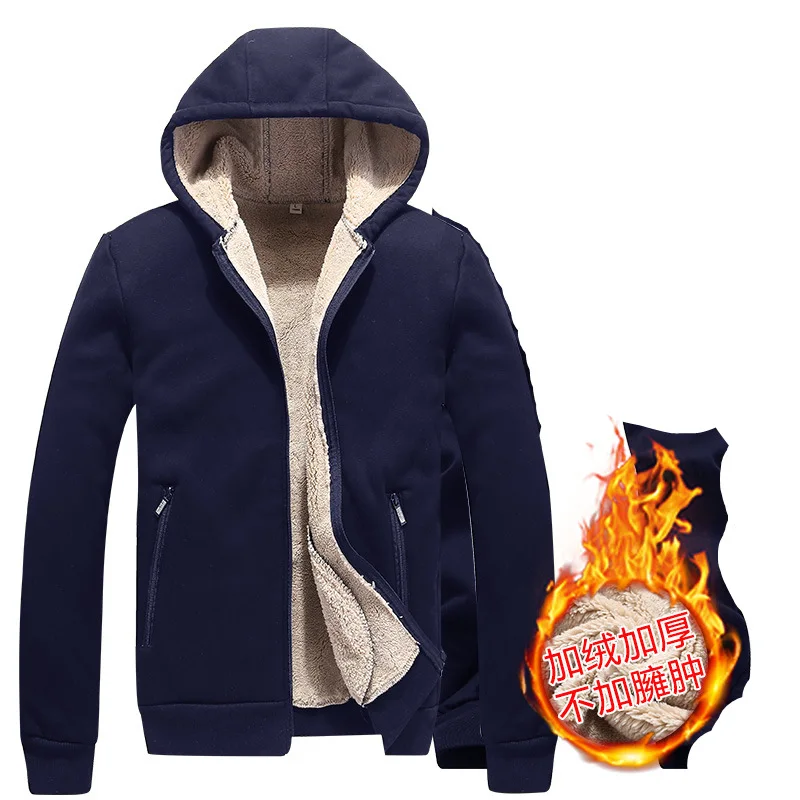 Dark Blue Зимний спортивный костюм для мужчин, толстый теплый спортивный костюм из меха ягненка, комплект из 2 предметов, черные толстовки с капюшоном+ спортивные штаны размера плюс, серый теплый мужской костюм, s, 6XL - Цвет: Dark Blue