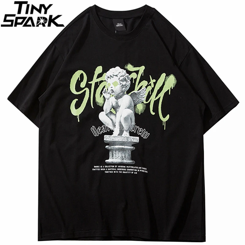 2021 Мужская уличный сверхразмерный Футболка Граффити Письмо ангел мальчик