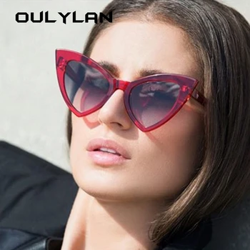 

Oulylan Cat Eye Sunglasses Women Brand Desinger Big Frames Sun Glasses UV400 Ladies Gradient Lens Sunglass Red Clear Eyewear