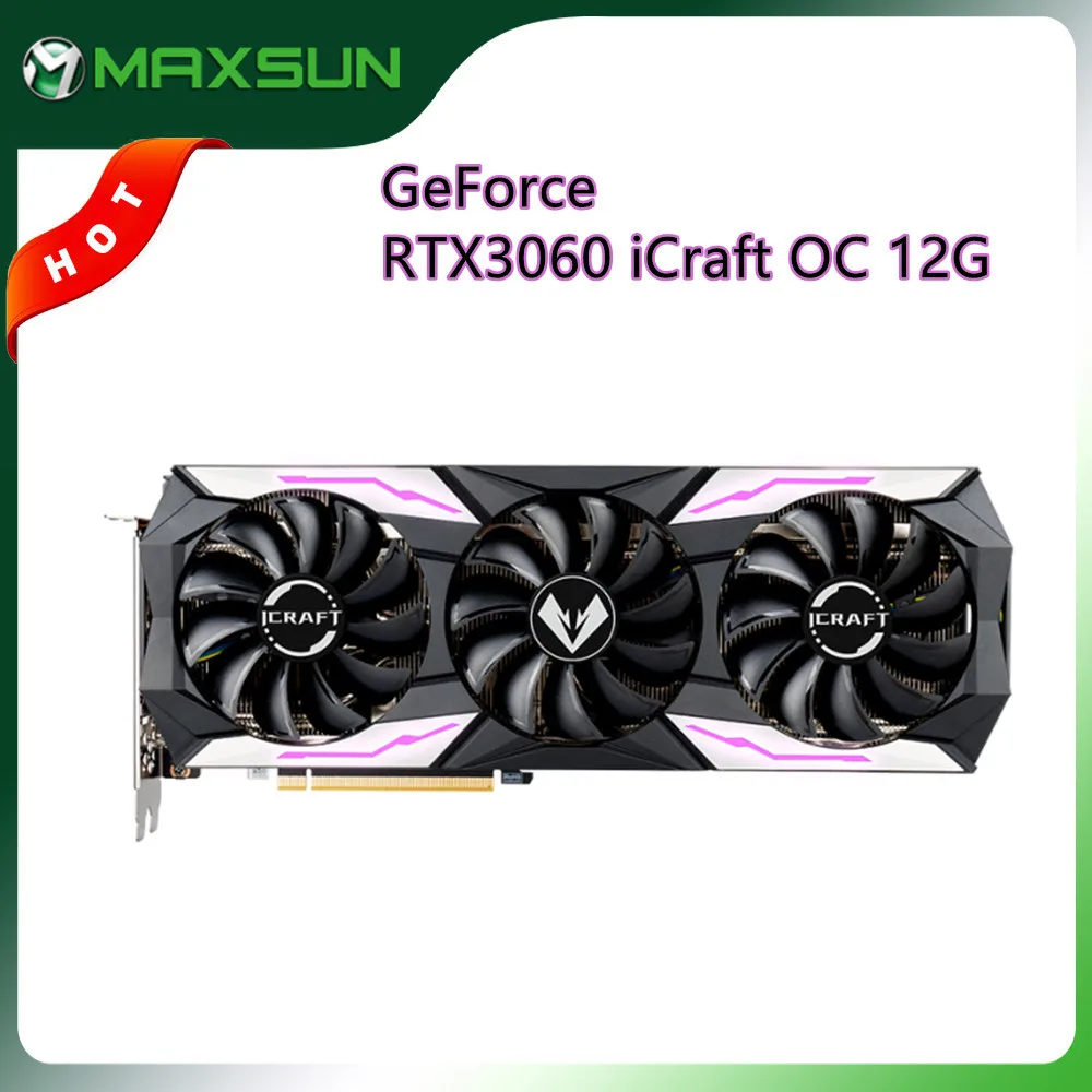 MAXSUN Новый RTX 3060 iCraft OC 12G S1 GDDR6 GPU NVIDIA компьютер ПК 192 бит DP * 3 PCI Express X16 4 0 игровая