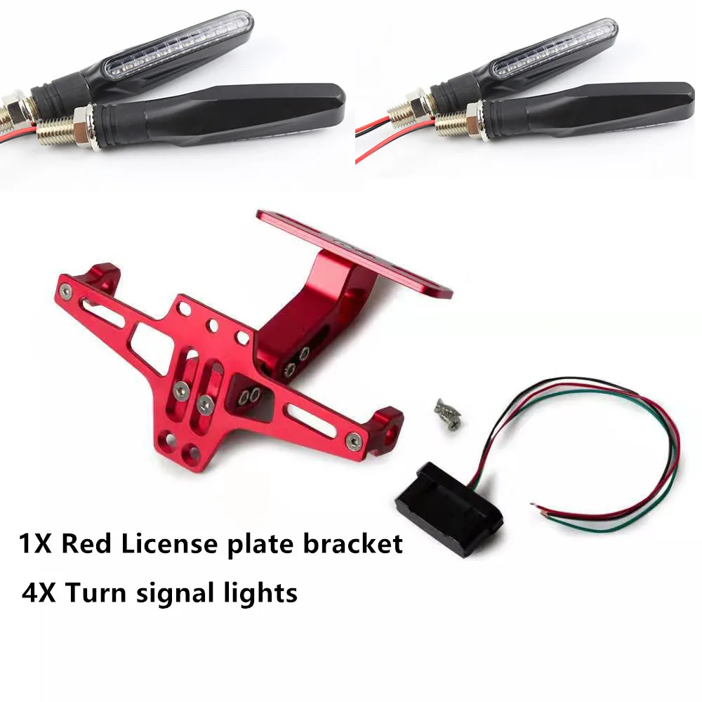 Red and turn signal Универсальный CNC Мотоцикл Регулируемый угол алюминиевый номерной знак рамка держатель кронштейн и светодиодный светильник сигнала поворота для Yamaha Honda - Цвет: Red and turn signal