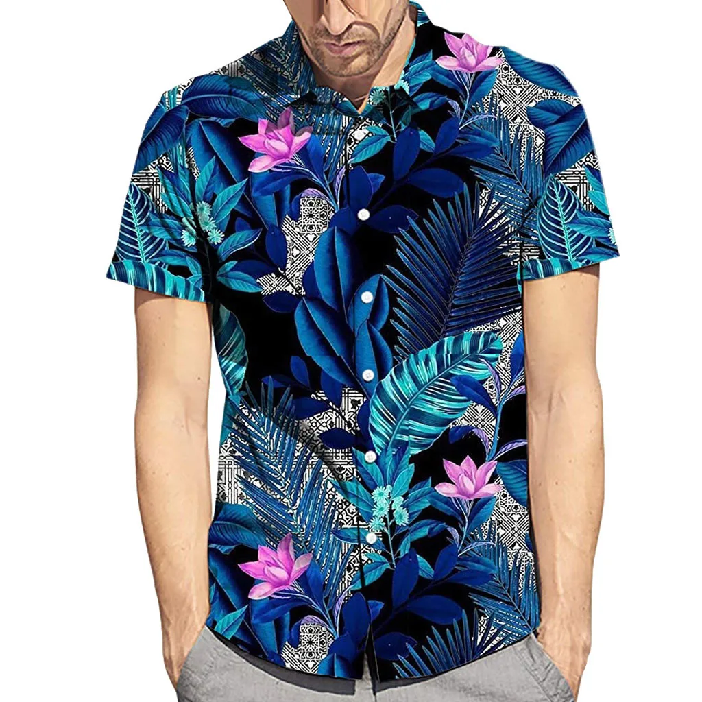 Модные мужские рубашки с коротким рукавом, рубашка с цветочным принтом, мужская пляжная одежда, Гавайский стиль, рубашки с коротким рукавом, XS-2XL, Прямая поставка