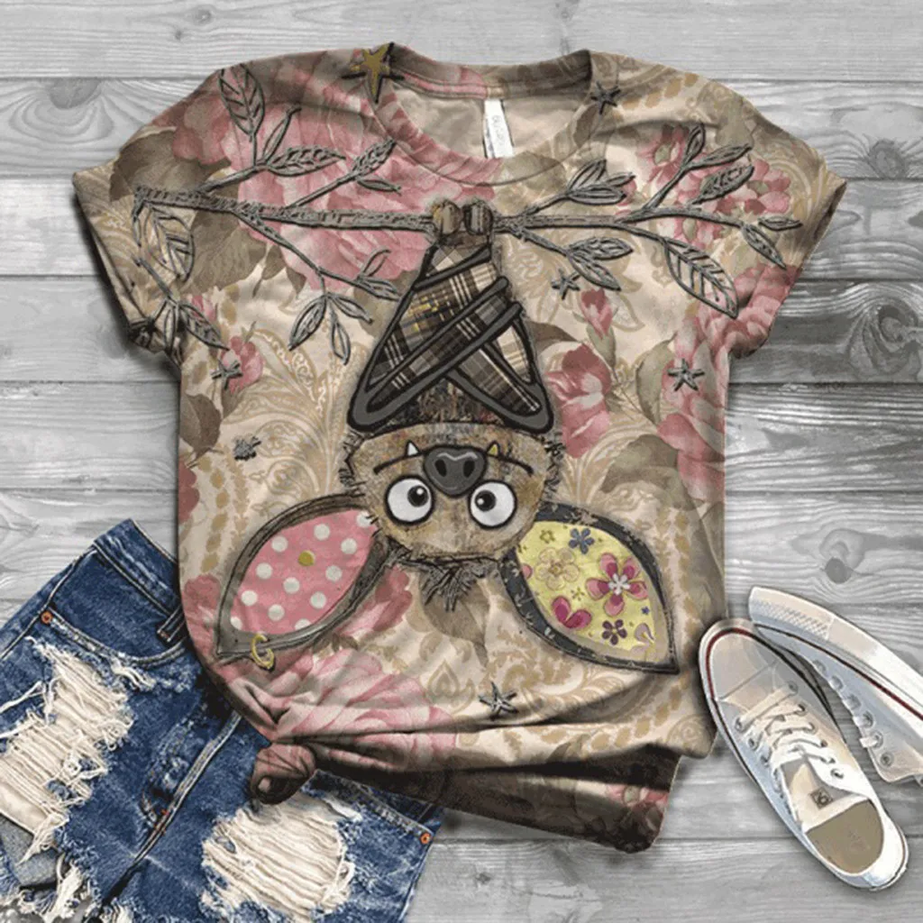 Plus Size Women Short Sleeve 3D Animal Printed O-Neck Tops Tee T-Shirt magliette donna Harajuku Kawaii#s