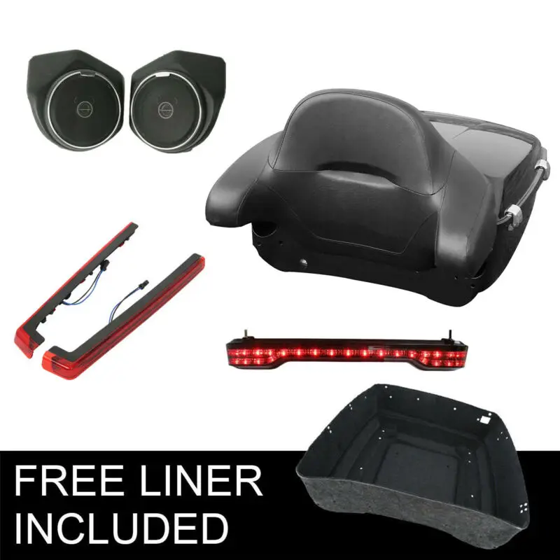 

Motorcycle Motorbike King Tour Pak Trunk Backrest+Side & Tail Light+Speaker For Harley Touring Road King Electra Streeet Glide