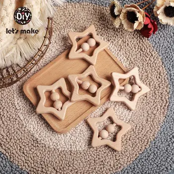 

Let's Make 1PC Baby Toys Rattles Bpa Free Beech Wooden Ring Star Shape Wood Rattles Make Noise Baby Teething Educational Toys