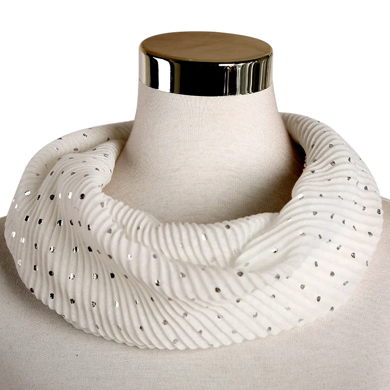 FOXMOTHER Новая мода белый розовый горошек Crinkle теплый шарф на шею короткий шарф с украшением в виде подвески кольцо шарфы для женщин - Цвет: Белый