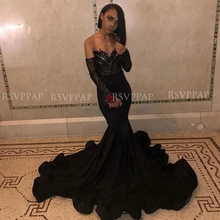 Новое поступление, длинные черные платья для выпускного вечера, платье русалки с v-образным вырезом и длинным рукавом, африканские платья для выпускного вечера для девочек
