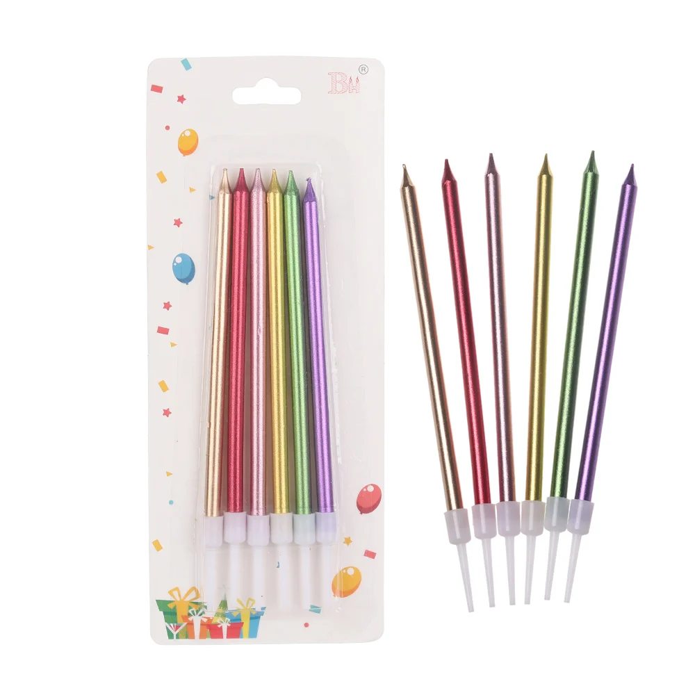 6PCS Multi Color Favor Safe Flame Long Birthday Cake Topper Cupcake Ornament Wedding Home Decor Pencil Candles | Дом и сад