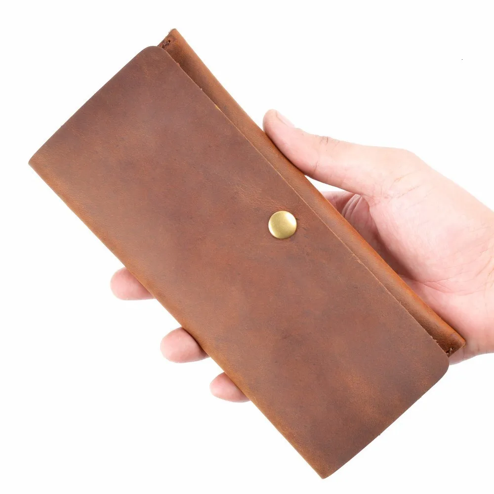 50 pieces / lot 19.5x9.5 cm Genuine Leather Long Wallet Men Bifold Men Wallet Vintage ID Card Holder Purse For Male Gifts