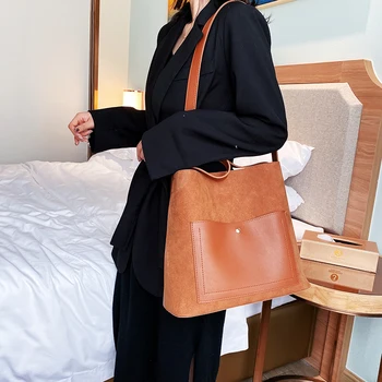 

Vintage Matte Leather Large Capacity Women Buckets Bag Designer Handbags Luxury Pu Shoulder Crossbody Bags Lady Big Totes Purses