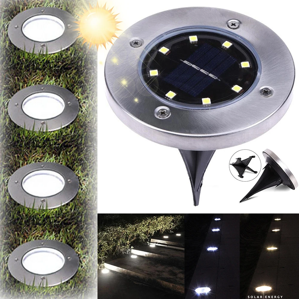 

8LED Solar Power Stainless Steel Buried Lights Under Ground Lamp Outdoor Path Way Garden Decking Solar lamp Outdoor Lights D30