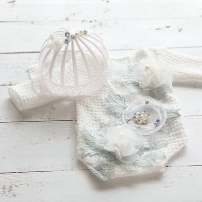 1 Headband 1 romper Реквизит для фотосъемки новорожденных; одежда с вышитыми цветами для маленьких девочек и повязка на голову; одежда для фотосъемки; аксессуары для студийной съемки - Цвет: 1 Headband 1 romper