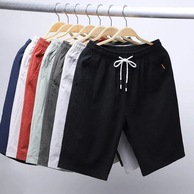 

4XL 5XL 2020 new men's harlan shorts men's summer solid breathable elastic waist casual linen shorts men 7 colors