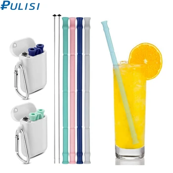 

PULISI Collapsible Silicone Straw with Carrying Case and Cleaning Brush BPA Free Reusable Drinking Straw for Home Office Drinks