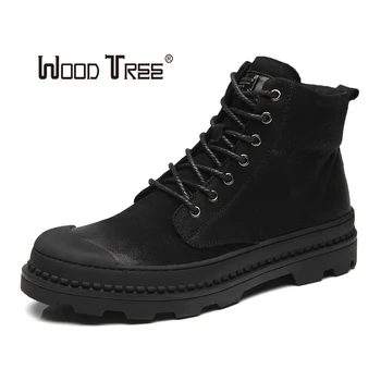 

WOODTREE Shoes Men's Boots Leather Winter Warm Shoes Cool Motorcycle Men's Ankle Boots Autumn Men's Oxford Snow Shoes Men's Work