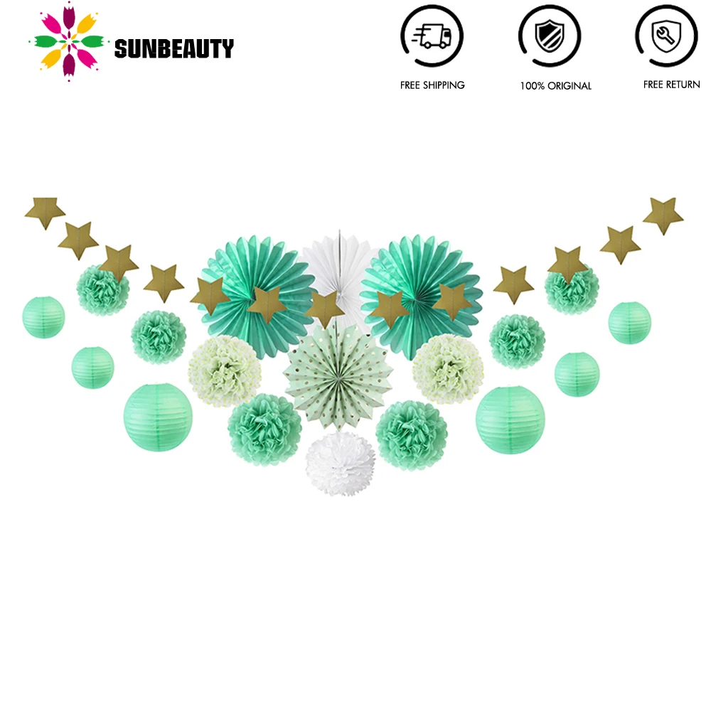 20 шт. мятно зеленый комплект украшений для вечеринки бумажные вентиляторы