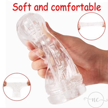 Male Masterbator Cup Transparent Vacuum Pocket Pussy sexy clear Vagina Male Spiral Soft Pussy Silicone Adult Sex Toys For Man 4